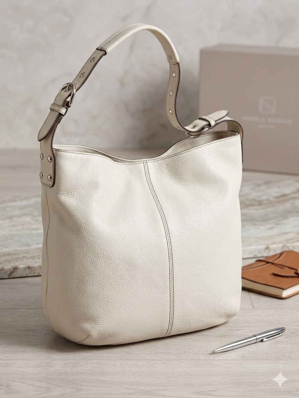 Tignanello Cream Minimalist‎ Classic Leather Shoulder Bag